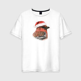 Женская футболка хлопок Oversize с принтом Щур в Новосибирске, 100% хлопок | свободный крой, круглый ворот, спущенный рукав, длина до линии бедер
 | животные | колпак санты | новый год | пастель | птицы | птицы в шляпах | рисунок | санта клаус | щур