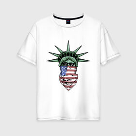 Женская футболка хлопок Oversize с принтом American Style в Новосибирске, 100% хлопок | свободный крой, круглый ворот, спущенный рукав, длина до линии бедер
 | американский | бандит | городской | очки | платок | свободы | статуя | флаг | хипстер