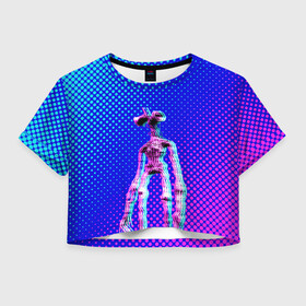 Женская футболка Crop-top 3D с принтом Siren Head - Helloween в Новосибирске, 100% полиэстер | круглая горловина, длина футболки до линии талии, рукава с отворотами | glitch | glitch siren head | rgb | siren head | sirena | глитч | глич | ретро | сирейноголовый | сирена | сиреноголовый