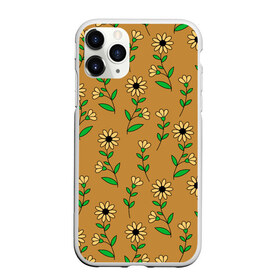 Чехол для iPhone 11 Pro Max матовый с принтом Цветочки на темно желтом фоне в Новосибирске, Силикон |  | 8 марта | весна | день рождения | желтый | зеленый | лето | листья | орнамент | паттерн | праздник | природа | растения | узор | цветы | черный
