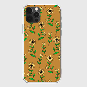 Чехол для iPhone 12 Pro Max с принтом Цветочки на темно желтом фоне в Новосибирске, Силикон |  | Тематика изображения на принте: 8 марта | весна | день рождения | желтый | зеленый | лето | листья | орнамент | паттерн | праздник | природа | растения | узор | цветы | черный