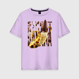 Женская футболка хлопок Oversize с принтом Sweet banana в Новосибирске, 100% хлопок | свободный крой, круглый ворот, спущенный рукав, длина до линии бедер
 | new year. | sweet banana | банан | грифель | джем | зверь | иголки | карандаш | кольцо | леопард | леопардовый | нг | новый год | овощ | ожерелья | подарок | прздник | принадлежность | сладкий банан | украшения