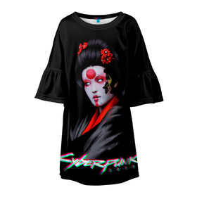 Детское платье 3D с принтом CYBERPUNK 2077 JAPAN в Новосибирске, 100% полиэстер | прямой силуэт, чуть расширенный к низу. Круглая горловина, на рукавах — воланы | Тематика изображения на принте: cd prodject | cyberpunk 2077 | future | game | japan | kianu | logo | pc | rpg | samurai | банды | будущее | игры | киану ривз | киберпанк | киберпанк 2077 | киборги | компьютер | рпг | самурай | шутер | япония