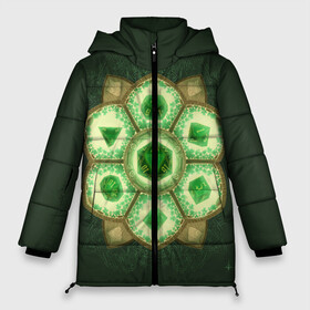 Женская зимняя куртка Oversize с принтом DnD Dices - Clever в Новосибирске, верх — 100% полиэстер; подкладка — 100% полиэстер; утеплитель — 100% полиэстер | длина ниже бедра, силуэт Оверсайз. Есть воротник-стойка, отстегивающийся капюшон и ветрозащитная планка. 

Боковые карманы с листочкой на кнопках и внутренний карман на молнии | clever | dices | dnd | dungeons dragons | днд | игра | клевер | кубик