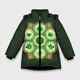 Зимняя куртка для девочек 3D с принтом DnD Dices - Clever в Новосибирске, ткань верха — 100% полиэстер; подклад — 100% полиэстер, утеплитель — 100% полиэстер. | длина ниже бедра, удлиненная спинка, воротник стойка и отстегивающийся капюшон. Есть боковые карманы с листочкой на кнопках, утяжки по низу изделия и внутренний карман на молнии. 

Предусмотрены светоотражающий принт на спинке, радужный светоотражающий элемент на пуллере молнии и на резинке для утяжки. | clever | dices | dnd | dungeons dragons | днд | игра | клевер | кубик