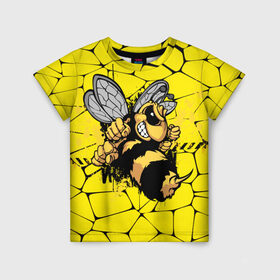 Детская футболка 3D с принтом Дикая пчела в Новосибирске, 100% гипоаллергенный полиэфир | прямой крой, круглый вырез горловины, длина до линии бедер, чуть спущенное плечо, ткань немного тянется | Тематика изображения на принте: дикая пчела | жало | мед | насекомые | опасность | соты | текстура | шершень
