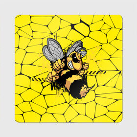 Магнит виниловый Квадрат с принтом Дикая пчела в Новосибирске, полимерный материал с магнитным слоем | размер 9*9 см, закругленные углы | Тематика изображения на принте: дикая пчела | жало | мед | насекомые | опасность | соты | текстура | шершень