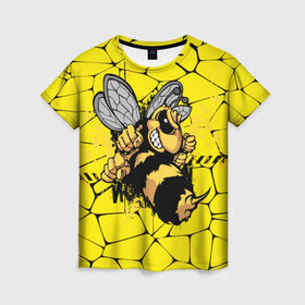 Женская футболка 3D с принтом Дикая пчела в Новосибирске, 100% полиэфир ( синтетическое хлопкоподобное полотно) | прямой крой, круглый вырез горловины, длина до линии бедер | дикая пчела | жало | мед | насекомые | опасность | соты | текстура | шершень