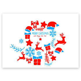 Поздравительная открытка с принтом Merry Christmas and HNY в Новосибирске, 100% бумага | плотность бумаги 280 г/м2, матовая, на обратной стороне линовка и место для марки
 | 2021 | 2022 | happy | new year | быка | гирлянда | дед мороз | елка | зеленый | игрушка | клаус | конфеты | нг | новый год | носок | перчатка | печенье | подарок | полосы | пряник | рождество | с | санта | сладости | снег