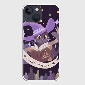 Чехол для iPhone 13 mini с принтом Make Magic   делаем магию в Новосибирске,  |  | book | halloween | magic | spell | spellbook | witch | ведьма | ведьмин кот | волшебник | волшебство | заклинание | книга | кот | магия | фамильяр | хэллоуин | чародей | чародейка