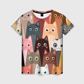 Женская футболка 3D с принтом Котики мультяшные в Новосибирске, 100% полиэфир ( синтетическое хлопкоподобное полотно) | прямой крой, круглый вырез горловины, длина до линии бедер | cat | cats | cosmos | kitten | mem | memes | rose | roses | глаза | глазки | киска | космос | кот | котёнок | котик | котики | котэ | котята | кошак | кошка | кошки | красивая | мем | мемчики | милая | прикольная | розы | светлая