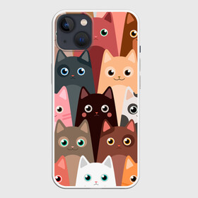 Чехол для iPhone 13 с принтом Котики мультяшные в Новосибирске,  |  | cat | cats | cosmos | kitten | mem | memes | rose | roses | глаза | глазки | киска | космос | кот | котёнок | котик | котики | котэ | котята | кошак | кошка | кошки | красивая | мем | мемчики | милая | прикольная | розы | светлая