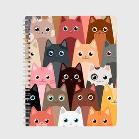 Тетрадь с принтом Котики мультяшные в Новосибирске, 100% бумага | 48 листов, плотность листов — 60 г/м2, плотность картонной обложки — 250 г/м2. Листы скреплены сбоку удобной пружинной спиралью. Уголки страниц и обложки скругленные. Цвет линий — светло-серый
 | Тематика изображения на принте: cat | cats | cosmos | kitten | mem | memes | rose | roses | глаза | глазки | киска | космос | кот | котёнок | котик | котики | котэ | котята | кошак | кошка | кошки | красивая | мем | мемчики | милая | прикольная | розы | светлая