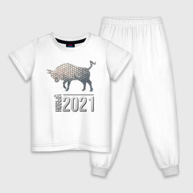 Детская пижама хлопок с принтом Новый 2021 в Новосибирске, 100% хлопок |  брюки и футболка прямого кроя, без карманов, на брюках мягкая резинка на поясе и по низу штанин
 | Тематика изображения на принте: 2021 | бык | годбыка | металлический бык | новый год