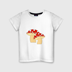 Детская футболка хлопок с принтом Грибы в Новосибирске, 100% хлопок | круглый вырез горловины, полуприлегающий силуэт, длина до линии бедер | Тематика изображения на принте: горох | грибы | картинки | круги | лес | мухомор | осень | позитив | популярные | прикольные