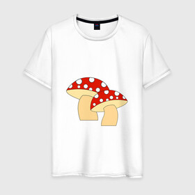 Мужская футболка хлопок с принтом Грибы в Новосибирске, 100% хлопок | прямой крой, круглый вырез горловины, длина до линии бедер, слегка спущенное плечо. | горох | грибы | картинки | круги | лес | мухомор | осень | позитив | популярные | прикольные