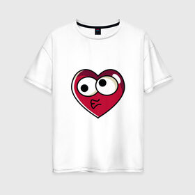 Женская футболка хлопок Oversize с принтом Сердце в Новосибирске, 100% хлопок | свободный крой, круглый ворот, спущенный рукав, длина до линии бедер
 | emoji | выражение | глаза | губы | картинки | любовь | мультфильм | позитив | популярные | прикольные | сердце | смайлик | эмоция