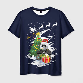 Мужская футболка 3D с принтом Рождественская Панда в Новосибирске, 100% полиэфир | прямой крой, круглый вырез горловины, длина до линии бедер | Тематика изображения на принте: 2021 | 21 | 2k21 | 2к21 | chrystmas | happy | lik | marry | new | panda | santa | snow | winter | xmas | year | год | годом | дед | елка | елки | клаус | лес | настроение | новогоднее | новогоднему | новый | новым | панда | по | рождество | с | 