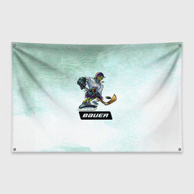 Флаг-баннер с принтом BAUER в Новосибирске, 100% полиэстер | размер 67 х 109 см, плотность ткани — 95 г/м2; по краям флага есть четыре люверса для крепления | bauer | бауэр | зима | зомби | игра | клюшка | коньки | лёд | спортсмен | хоккеист | хоккей | шайба