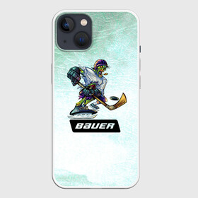 Чехол для iPhone 13 с принтом BAUER в Новосибирске,  |  | bauer | бауэр | зима | зомби | игра | клюшка | коньки | лёд | спортсмен | хоккеист | хоккей | шайба