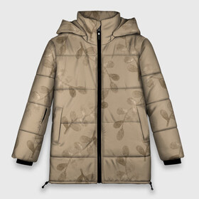 Женская зимняя куртка 3D с принтом Листья на бежевом фоне в Новосибирске, верх — 100% полиэстер; подкладка — 100% полиэстер; утеплитель — 100% полиэстер | длина ниже бедра, силуэт Оверсайз. Есть воротник-стойка, отстегивающийся капюшон и ветрозащитная планка. 

Боковые карманы с листочкой на кнопках и внутренний карман на молнии | 8 марта | spring | бежевый | весна | веточки | листья | праздник | природа | растения