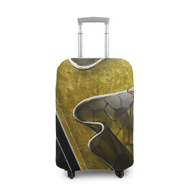 Чехол для чемодана 3D с принтом золотой треугольник в Новосибирске, 86% полиэфир, 14% спандекс | двустороннее нанесение принта, прорези для ручек и колес | абстракция | геометрия | золото | осколки | пространство | складки | стекло | стиль | треугольник | черный