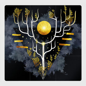 Магнитный плакат 3Х3 с принтом графит и золото: дерево жизни в Новосибирске, Полимерный материал с магнитным слоем | 9 деталей размером 9*9 см | абстрактный | весна | ветви | дерево  свет | жизнь | звёзды | золотото | ночь | процветание | растения | расцвет | рост | символ | солнце | стилизация | стиль | треугольник | этно