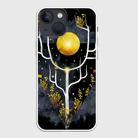 Чехол для iPhone 13 mini с принтом графит и золото: дерево жизни в Новосибирске,  |  | абстрактный | весна | ветви | дерево  свет | жизнь | звёзды | золотото | ночь | процветание | растения | расцвет | рост | символ | солнце | стилизация | стиль | треугольник | этно