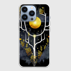 Чехол для iPhone 13 Pro с принтом графит и золото: дерево жизни в Новосибирске,  |  | Тематика изображения на принте: абстрактный | весна | ветви | дерево  свет | жизнь | звёзды | золотото | ночь | процветание | растения | расцвет | рост | символ | солнце | стилизация | стиль | треугольник | этно