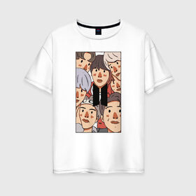 Женская футболка хлопок Oversize с принтом bts в Новосибирске, 100% хлопок | свободный крой, круглый ворот, спущенный рукав, длина до линии бедер
 | bangtan | boy | j hope | jimin | jin | jungkook | korea | luv | rm | suga | v | with | бтс | кей | поп