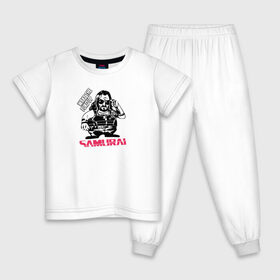 Детская пижама хлопок с принтом Samurai в Новосибирске, 100% хлопок |  брюки и футболка прямого кроя, без карманов, на брюках мягкая резинка на поясе и по низу штанин
 | Тематика изображения на принте: cyberpunk 2077 | johnny silverhand | judy | moxes | panam | samurai | джуди | киберпанк 2077 | панам | шельмы