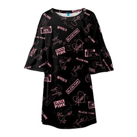 Детское платье 3D с принтом BLACKPINK в Новосибирске, 100% полиэстер | прямой силуэт, чуть расширенный к низу. Круглая горловина, на рукавах — воланы | black pink | blackpink | k pop | блэкпинк | дженни | джису | к поп | лиса | розэ