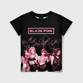 Детская футболка 3D с принтом BLACKPINK в Новосибирске, 100% гипоаллергенный полиэфир | прямой крой, круглый вырез горловины, длина до линии бедер, чуть спущенное плечо, ткань немного тянется | Тематика изображения на принте: black pink | blackpink | k pop | блэкпинк | дженни | джису | к поп | лиса | розэ