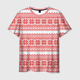 Мужская футболка 3D с принтом Новогодний Красный в Новосибирске, 100% полиэфир | прямой крой, круглый вырез горловины, длина до линии бедер | 2020 | 2021 | 2022 | 2023 | 2024 | 2025 | merry christmas | new year | вязание | вязаный | год | дед | елка | елки | лес | мороз | нг | новый | новый год | олени | олень | оленями | рождество | свитер | снегурочка