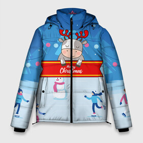 Мужская зимняя куртка 3D с принтом Новогодний бык-олень в Новосибирске, верх — 100% полиэстер; подкладка — 100% полиэстер; утеплитель — 100% полиэстер | длина ниже бедра, свободный силуэт Оверсайз. Есть воротник-стойка, отстегивающийся капюшон и ветрозащитная планка. 

Боковые карманы с листочкой на кнопках и внутренний карман на молнии. | 2021 | 7 января | bull | newyear | santa | бык | быки | бычок | год быка | дед мороз | корова | новогодние каникулы | новогодние праздники | новый 2021 | новый год | новый год 2021 | рождество | сани | санта | санта клаус