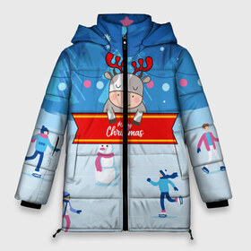 Женская зимняя куртка 3D с принтом Новогодний бык-олень в Новосибирске, верх — 100% полиэстер; подкладка — 100% полиэстер; утеплитель — 100% полиэстер | длина ниже бедра, силуэт Оверсайз. Есть воротник-стойка, отстегивающийся капюшон и ветрозащитная планка. 

Боковые карманы с листочкой на кнопках и внутренний карман на молнии | 2021 | 7 января | bull | newyear | santa | бык | быки | бычок | год быка | дед мороз | корова | новогодние каникулы | новогодние праздники | новый 2021 | новый год | новый год 2021 | рождество | сани | санта | санта клаус