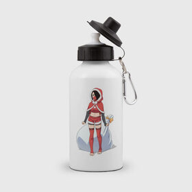 Бутылка спортивная с принтом Christmas Girl в Новосибирске, металл | емкость — 500 мл, в комплекте две пластиковые крышки и карабин для крепления | Тематика изображения на принте: 