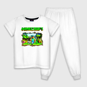 Детская пижама хлопок с принтом Minecraft в Новосибирске, 100% хлопок |  брюки и футболка прямого кроя, без карманов, на брюках мягкая резинка на поясе и по низу штанин
 | minecraft | алекс | белый | блоки | ведьма | взрывчатка | визера | волк | гаст | добывать | дракон | зеленый куб | зомби | игра | крафт | крипер | кубики | лошадка | майн | майнкрафт | манкрафт | овечка | оцелот