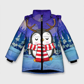 Зимняя куртка для девочек 3D с принтом Пингвин в шарфике в Новосибирске, ткань верха — 100% полиэстер; подклад — 100% полиэстер, утеплитель — 100% полиэстер. | длина ниже бедра, удлиненная спинка, воротник стойка и отстегивающийся капюшон. Есть боковые карманы с листочкой на кнопках, утяжки по низу изделия и внутренний карман на молнии. 

Предусмотрены светоотражающий принт на спинке, радужный светоотражающий элемент на пуллере молнии и на резинке для утяжки. | Тематика изображения на принте: 2021 | 7 января | bull | newyear | santa | бык | быки | бычок | год быка | дед мороз | корова | новогодние каникулы | новогодние праздники | новый 2021 | новый год | новый год 2021 | рождество | сани | санта | санта клаус