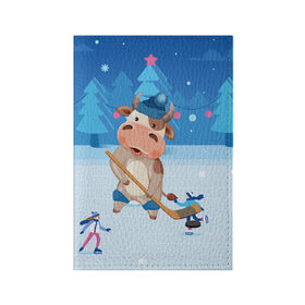 Обложка для паспорта матовая кожа с принтом Бык играет в хоккей в Новосибирске, натуральная матовая кожа | размер 19,3 х 13,7 см; прозрачные пластиковые крепления | 2021 | 7 января | bull | newyear | santa | бык | быки | бычок | год быка | дед мороз | корова | новогодние каникулы | новогодние праздники | новый 2021 | новый год | новый год 2021 | рождество | сани | санта | санта клаус