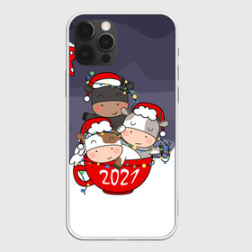 Чехол для iPhone 12 Pro Max с принтом Новогодние быки в чашке в Новосибирске, Силикон |  | 2021 | 7 января | bull | newyear | santa | бык | быки | бычок | год быка | дед мороз | корова | новогодние каникулы | новогодние праздники | новый 2021 | новый год | новый год 2021 | рождество | сани | санта | санта клаус