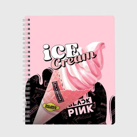 Тетрадь с принтом BLACKPINK ICE CREAM в Новосибирске, 100% бумага | 48 листов, плотность листов — 60 г/м2, плотность картонной обложки — 250 г/м2. Листы скреплены сбоку удобной пружинной спиралью. Уголки страниц и обложки скругленные. Цвет линий — светло-серый
 | Тематика изображения на принте: black pink | blackpink | ice cream | k pop | блэкпинк | дженни | джису | к поп | лиса | розэ