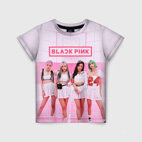 Детская футболка 3D с принтом BLACKPINK в Новосибирске, 100% гипоаллергенный полиэфир | прямой крой, круглый вырез горловины, длина до линии бедер, чуть спущенное плечо, ткань немного тянется | Тематика изображения на принте: black pink | blackpink | k pop | блэкпинк | дженни | джису | к поп | лиса | розэ