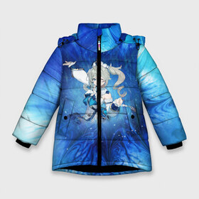 Зимняя куртка для девочек 3D с принтом Барбара Genshin Impact в Новосибирске, ткань верха — 100% полиэстер; подклад — 100% полиэстер, утеплитель — 100% полиэстер. | длина ниже бедра, удлиненная спинка, воротник стойка и отстегивающийся капюшон. Есть боковые карманы с листочкой на кнопках, утяжки по низу изделия и внутренний карман на молнии. 

Предусмотрены светоотражающий принт на спинке, радужный светоотражающий элемент на пуллере молнии и на резинке для утяжки. | action | game | genshin impact | rpg | аниме | барбара | геншин импакт | геншин удар | гидро | золотой кубок | игра | мир | молитва | пастор | сияющая звёздочка