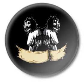Значок с принтом Магистр Кусь 4 в Новосибирске,  металл | круглая форма, металлическая застежка в виде булавки | cat | game | logo | rpg | skull | игровой | игры | кот | кусь | лого | логотип | череп