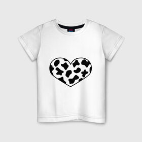 Детская футболка хлопок с принтом В Новый год - с любовью! в Новосибирске, 100% хлопок | круглый вырез горловины, полуприлегающий силуэт, длина до линии бедер | 2021 | бык | корова | любовь | новый год | праздник | сердце | символ года | чёрно белый
