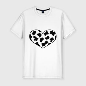 Мужская футболка хлопок Slim с принтом В Новый год - с любовью! в Новосибирске, 92% хлопок, 8% лайкра | приталенный силуэт, круглый вырез ворота, длина до линии бедра, короткий рукав | 2021 | бык | корова | любовь | новый год | праздник | сердце | символ года | чёрно белый