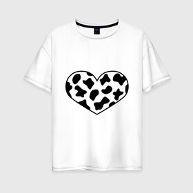 Женская футболка хлопок Oversize с принтом В Новый год - с любовью! в Новосибирске, 100% хлопок | свободный крой, круглый ворот, спущенный рукав, длина до линии бедер
 | 2021 | бык | корова | любовь | новый год | праздник | сердце | символ года | чёрно белый
