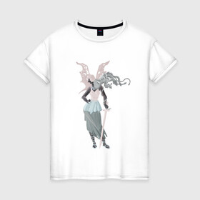 Женская футболка хлопок с принтом Горгона в Новосибирске, 100% хлопок | прямой крой, круглый вырез горловины, длина до линии бедер, слегка спущенное плечо | fantasy | monster | горгона | доспехи | змеи | крылья | меч | монстр | фэнтези