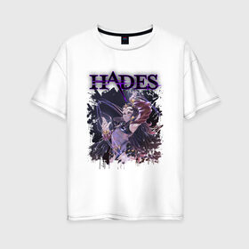 Женская футболка хлопок Oversize с принтом Hades Nyx (Z) в Новосибирске, 100% хлопок | свободный крой, круглый ворот, спущенный рукав, длина до линии бедер
 | aid | hades | nyx | roguelike | thanatos | zagreus | аид | гадес | загрей | никс | рогалик | танатос